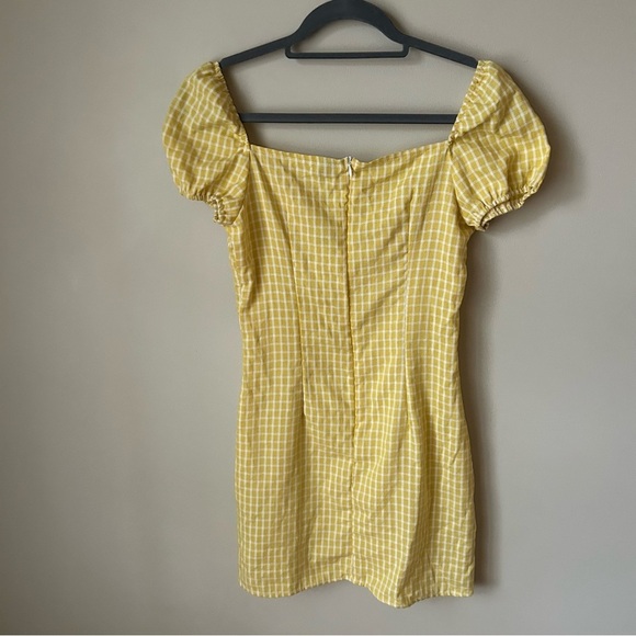 NWOT SHEIN Yellow Puff Sleeve Short Sleeve Gingham Mini Sundress Women’s Small - Picture 6 of 7